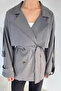Women's Front Buttoned Trench Coat with Inner Lining and Waist Belt Detail
