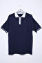 Men's Polo Collar Front Half Zipper Self-Patterned Knitwear T-Shirt - 4