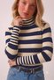 Women's Navy Blue Ecru Striped Turtleneck Knitwear Sweater – Long Sleeve Stylish Knitted Sweater - 6