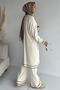Front Buttoned Hijab Knitwear Cardigan Elastic Waist Pants Double Set - 4