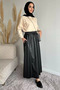 Leather Hijab Skirt with Elastic Waist and Pockets - 2