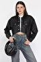 Women's Faux Leather Jacket with Stones - 2