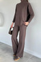 Turtleneck Casual Blouse and Pants Double Set - 2