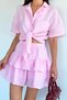 Women's Elastic Waist Skirt with Shorts Inside and Tie-Front Shirt Two-Piece Set - 5