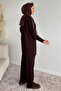 Crew Neck Stone Embroidered Tunic Elastic Waist Pants Hijab Double Set - 2
