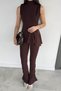 Women's Stand Collar Blouse with Elastic Waist and Gathered Cuffs Trousers Two-Piece Set - 3