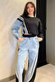 Women's Denim Garnished Shaded Sweat Pants Double Set