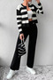 Women's Color-Blocked Front-Button Knitwear Cardigan Trousers Two-Piece Set - 3
