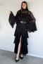 Women's Slit Tulle Skirt with Belt and Layered Detail