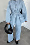 Front Pleated Buttoned Tunic Pants Hijab Double Set