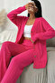 Women's Front Buttoned Self-Line Patterned Knitwear Cardigan Trousers Two-Piece Set - 3