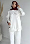 Collar Flower Detailed Tunic Trousers Hijab Double Set - 2