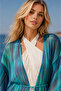 Long Textured Chiffon Kimono Turquoise Blue Green Gradient Patterned Pareo Kimono Kaftan - 2