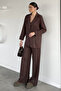 Women's Single Button Jacket and Elastic Waist Trousers Two-Piece Set - 2
