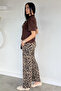 Women's Polo Collar Scarf T-Shirt and Patterned Trousers Two-Piece Set - 4