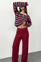 Women's Striped Patterned Sweater Pants Knitwear Two-Piece Set