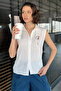 Embroidered Sleeveless Women's Linen Shirt