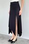Women's Asymmetrical Cut Skirt with Elastic Waist and Drawstring Detail - 4