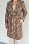 Women's Inner Lined Double Pocket Patterned Cashmere Coat - 3