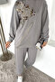 Hijab Appliqué Embroidered Sweat Pants Double Set - 3