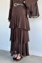 Women's Slit Tulle Skirt with Belt and Layered Detail - 3