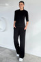 Women's Crew Neck Ribbed T-Shirt and Elastic Waist Pants Two-Piece Set