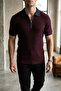 Men's Polo Collar Half Zipper Patterned Knitwear T-Shirt