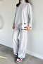 Turtleneck Casual Blouse and Pants Double Set - 3