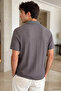 Men's Polo Collar Self-Patterned Front Half Zipper T-Shirt - 2