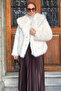 Inner Lined Double Pocket Fur Hijab Coat - 3