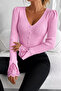 Sleeve Guipure Detailed V-Neck Knitwear Blouse - 4