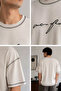 Men's Crew Neck T-Shirt with Front Embroidery and Stitching Detail - 3