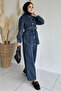 Belted Jean Denim Jacket and Pants Two-Piece Set - 2