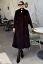 Women's Gold Button Detailed Inner Lined Bearded Coat