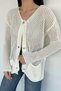Button Detailed Lace-Like Knit Women's Knitwear Cardigan - 4