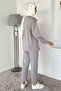 Hijab Appliqué Embroidered Sweat Pants Double Set - 4