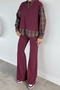 Women's Sweater, Garnished Plaid Patterned Shirt, Elastic Waist Pants, Two-Piece Set - 3