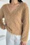 Women's V-Neck Bearded Soft Knitwear Blouse - 3