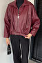 Women's Double Pocket Belt Detailed Self-Patterned Faux Leather Jacket - 2
