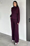 Women's Front Half-Zip Hooded Sweatshirt and Elastic Waist Pants Double Set - 2