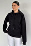 Women's Embroidered Kangaroo Pocket Hooded Sweatshirt with Stone Embroidery - 3