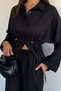 Gülseli Women's Elastic Waist Pants and Tie-Waist Shirt Double Set - 4