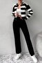 Women's Color-Blocked Front-Button Knitwear Cardigan Trousers Two-Piece Set - 4