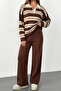 Women's Striped Patterned Sweater Pants Knitwear Two-Piece Set