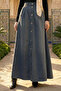 Hijab Full Length Buttoned Pleated Jean Denim Skirt - 2