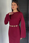 Crew Neck Metal Belted Knitwear Dress (Belts May Vary.) - 4