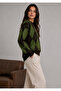 Green Coffee Baklava Pattern Crew Neck Oversized Women's Knitwear Sweater - 2