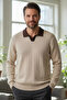 Men's Polo Neck Self-Patterned Knit Sweater