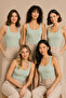 Women's 5-Piece Square Collar Wide Strap 100% Cotton Camisole Basic Undershirt Green