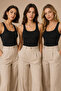 Women's 3-Piece Square Collar Wide Strap 100% Cotton Camisole Basic Undershirt Black